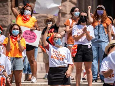 People protest for their right to abortion on the steps of Texas State Capitol
