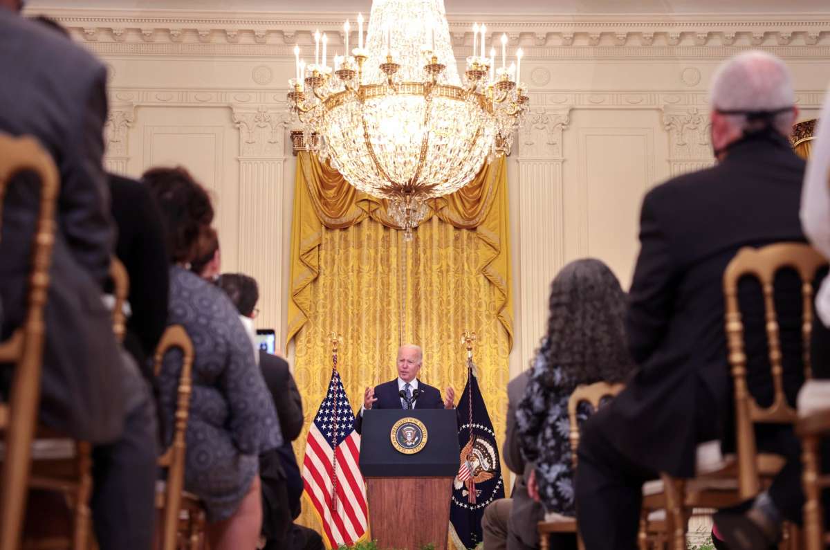 Joe Biden speaks to the press