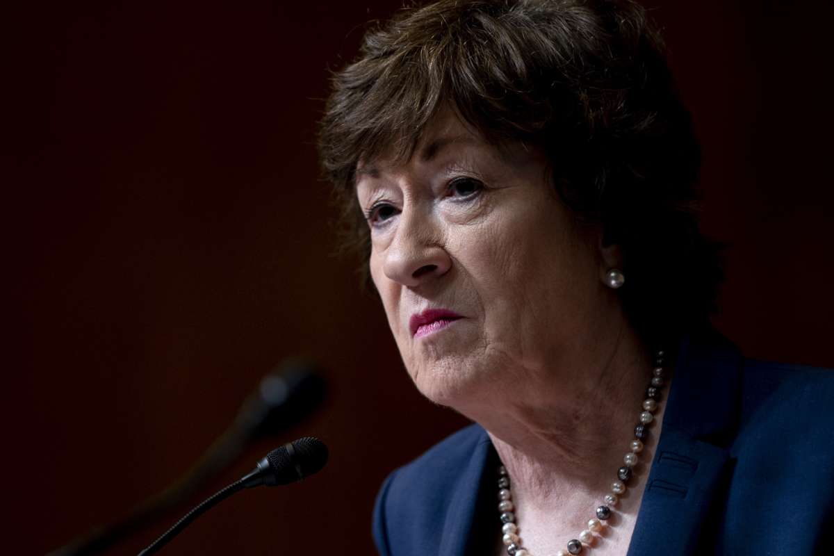 Sen. Susan Collins (R-Maine) speaks during a Senate Appropriations Subcommittee on Commerce, Justice, Science, and Related Agencies hearing at the Dirksen Senate Office building on June 9, 2021, in Washington, D.C.