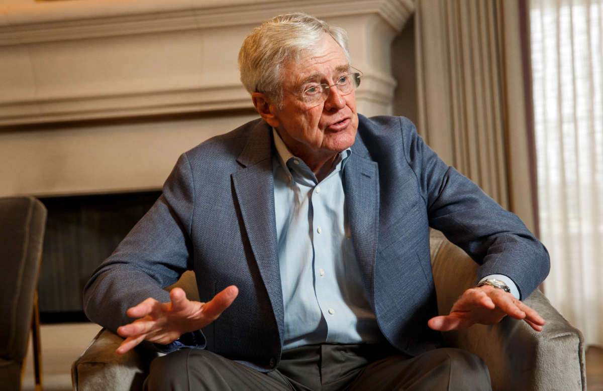 Charles Koch speaks during an interview at the Freedom Partners Summit on August 3, 2015, in Dana Point, California.