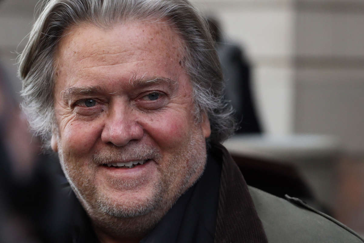 Former White House senior counselor to President Donald Trump Steve Bannon leaves the E. Barrett Prettyman United States Courthouse after he testified at the Roger Stone trial on November 8, 2019, in Washington, D.C.