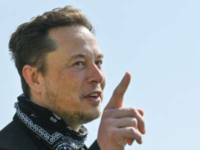 Tesla CEO Elon Musk talks during a tour of the plant of the future foundry of the Tesla Gigafactory on August 13, 2021, in Grünheide near Berlin, Germany.