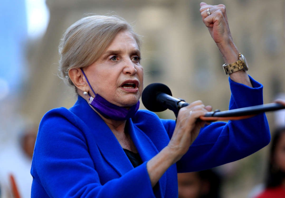 Rep. Carolyn Maloney (D-New York) speaks to crowds on October 2, 2021 in New York, New York.
