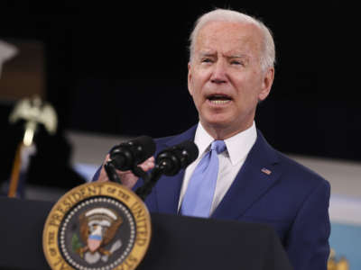 President Joe Biden delivers remarks on the September jobs numbers in the South Court Auditorium in the Eisenhower Executive Office Building on October 8, 2021 in Washington, D.C.