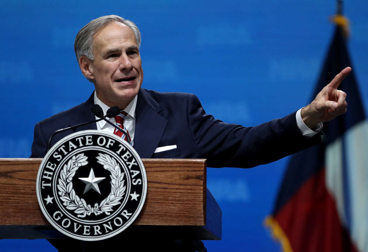 Texas Gov. Greg Abbott speaks at the NRA-ILA Leadership Forum during the NRA Annual Meeting & Exhibits at the Kay Bailey Hutchison Convention Center on May 4, 2018, in Dallas, Texas.