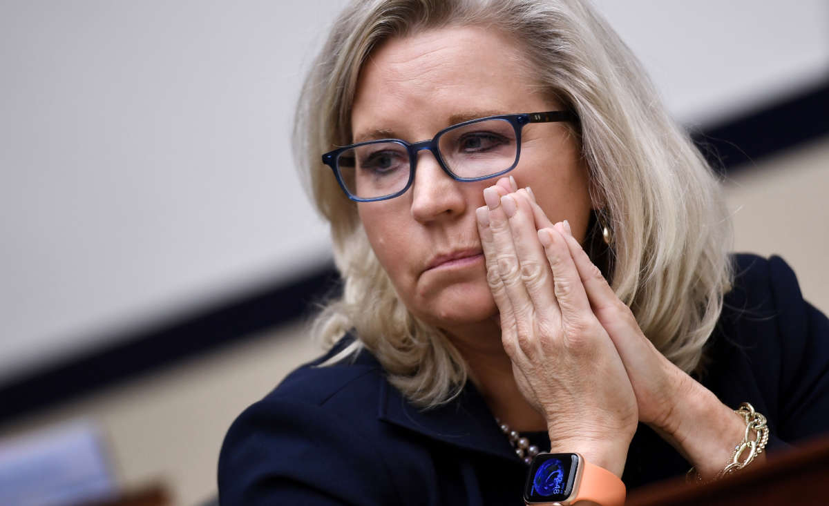 Rep. Liz Cheney listens during a House Armed Services Committee hearing at the Rayburn House Office building on Capitol Hill on September 29, 2021, in Washington, D.C.