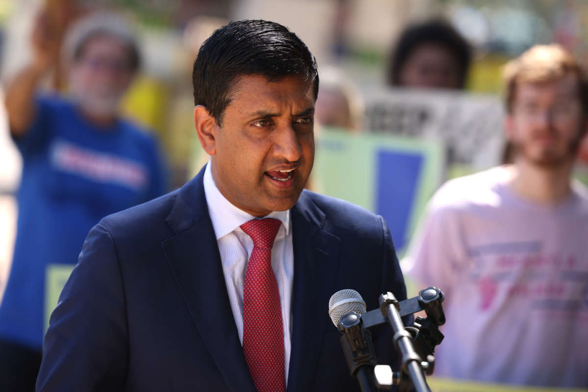 Rep. Ro Khanna speaks at an “End Fossil Fuel” rally near the U.S. Capitol on June 29, 2021, in Washington, D.C.