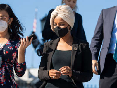 Rep. Ilhan Omar leaves the U.S. Capitol on September 30, 2021.