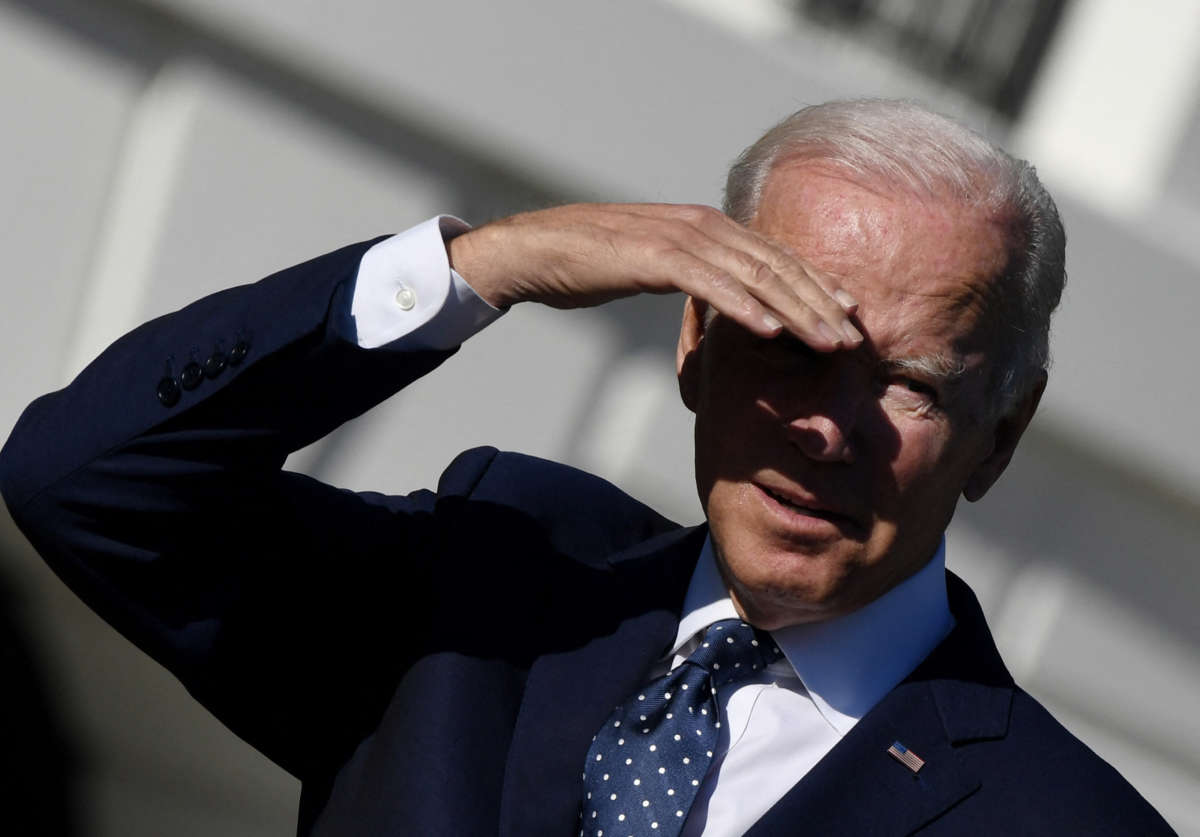 President Joe Biden arrives for the Council of Chief State School Officers' 2020 and 2021 State and National Teachers of the Year at the White House in Washington, D.C., on October 18, 2021.