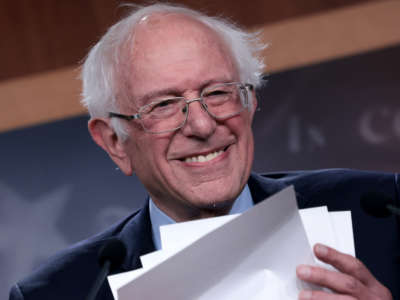 Sen. Bernie Sanders answers questions during a press conference at the U.S. Capitol on October 6, 2021, in Washington, D.C.