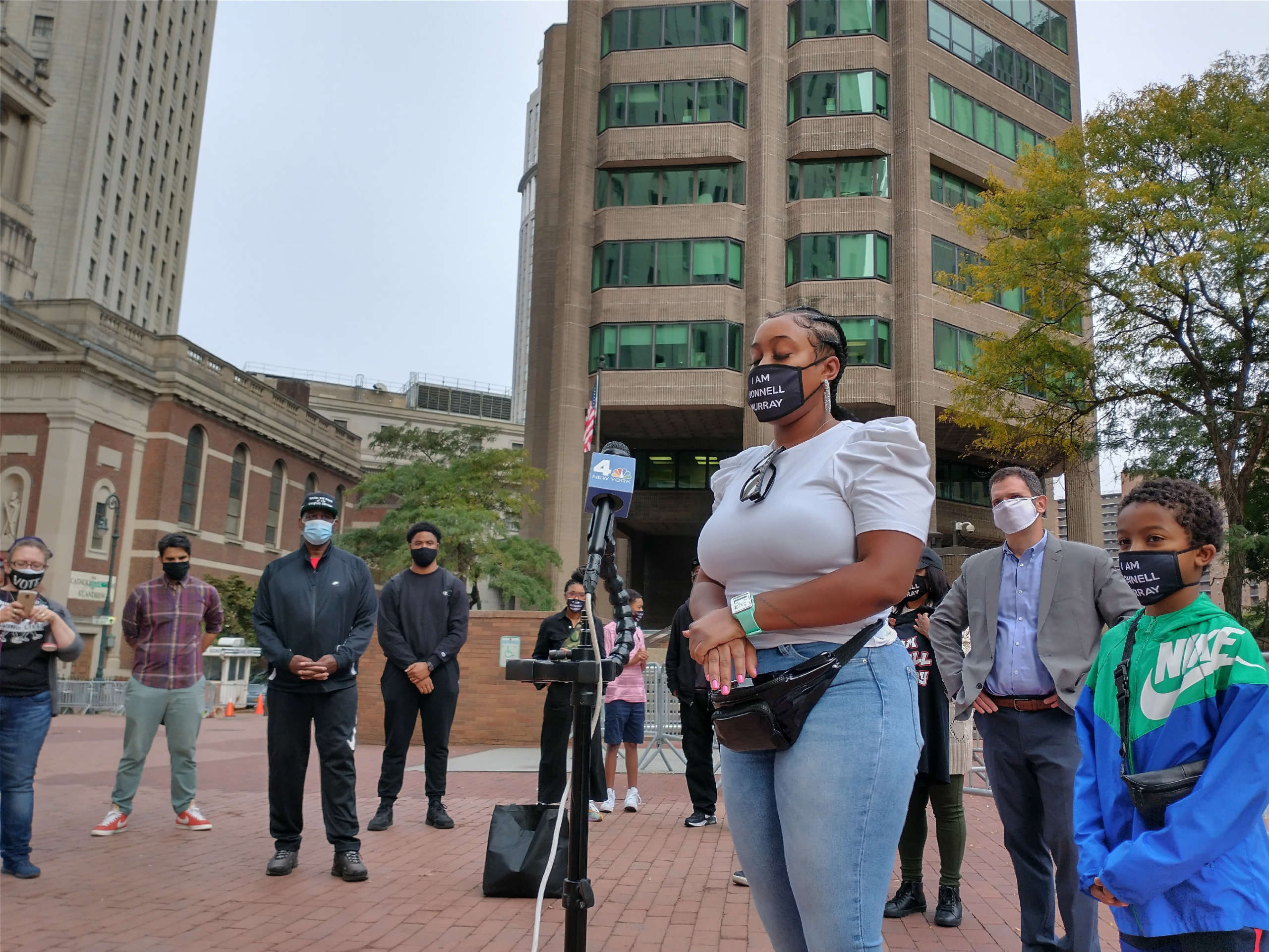 Donnell Murray's fiancé, Destinee Ferguson, speaking at a protest outside the U.S. Attorney's Southern District Offices, October 2020.