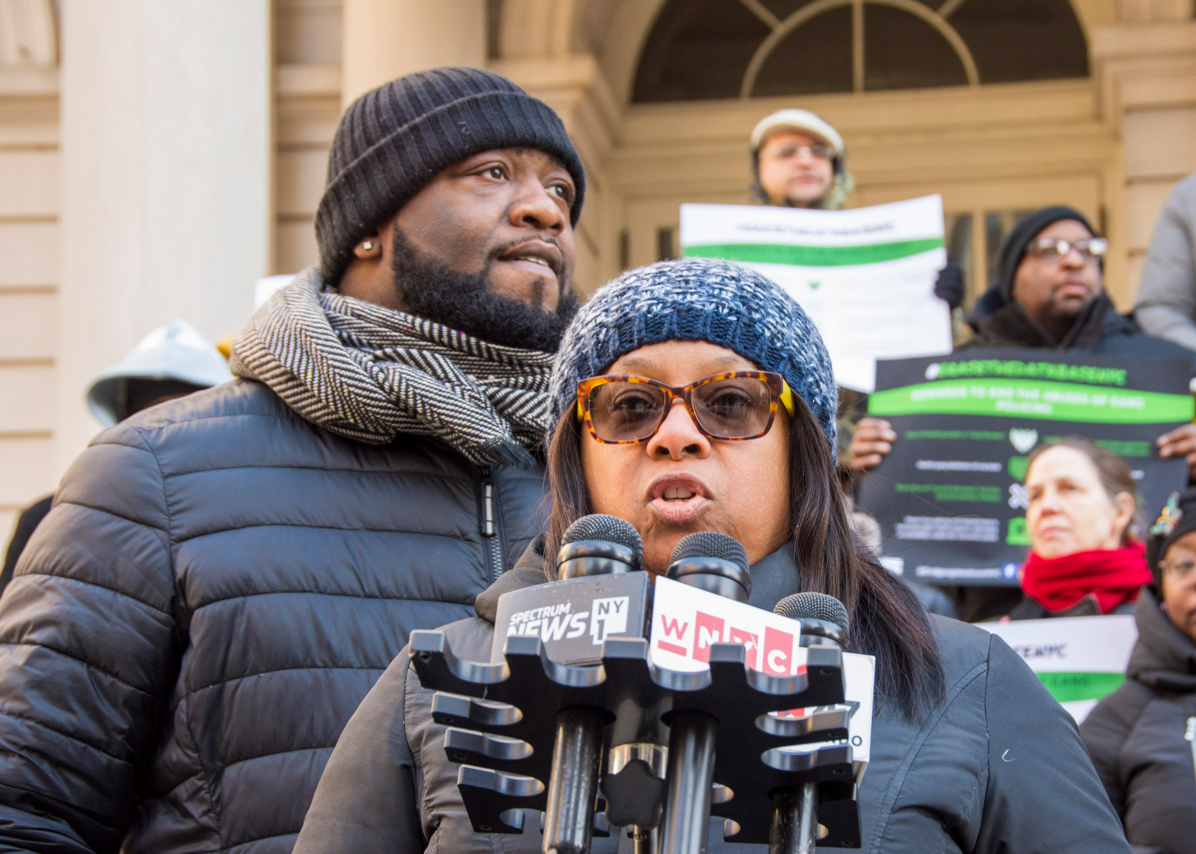Donnell Murray’s mother, Darlene Murray, speaks out for her son at a rally in New York City.