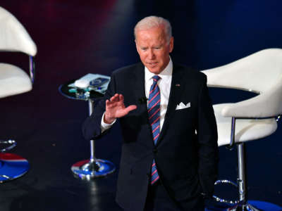 President Joe Biden participates in a CNN town hall at Baltimore Center Stage in Baltimore, Maryland, on October 21, 2021.
