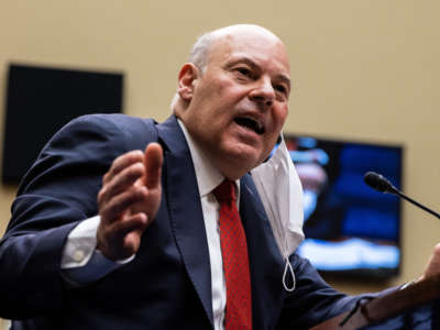United States Postmaster General Louis Dejoy speaks during a House Committee on Oversight and Reform hearing on February 24, 2021, on Capitol Hill in Washington, D.C.