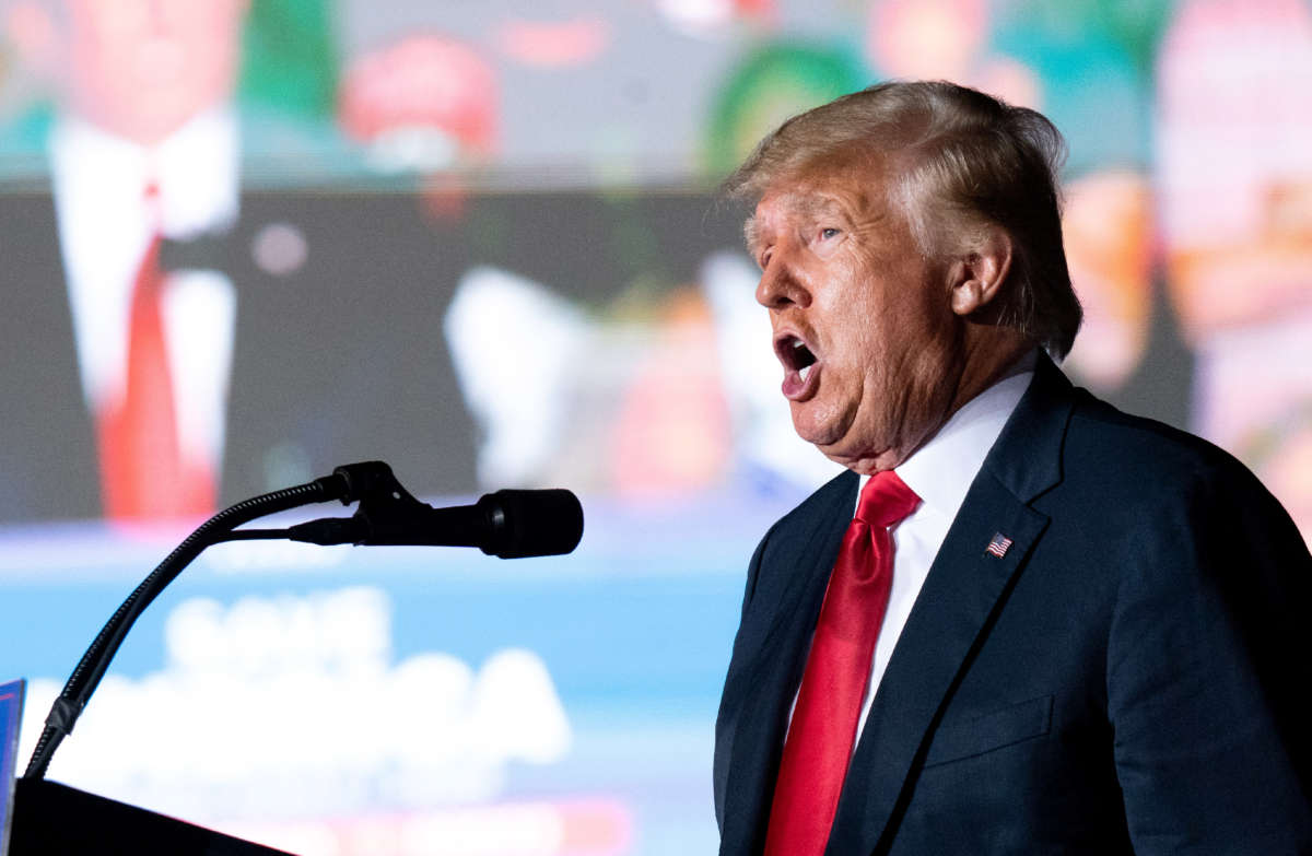 Former President Donald Trump speaks at a rally on September 25, 2021, in Perry, Georgia.