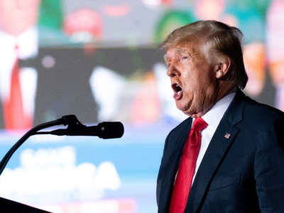 Former President Donald Trump speaks at a rally on September 25, 2021, in Perry, Georgia.