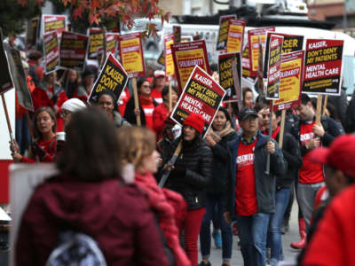 Nearly 4,000 Kaiser Permanente mental health workers with the National Union of Healthcare Workers kick off a five-day strike at Kaiser facilities throughout California on December 10, 2018.