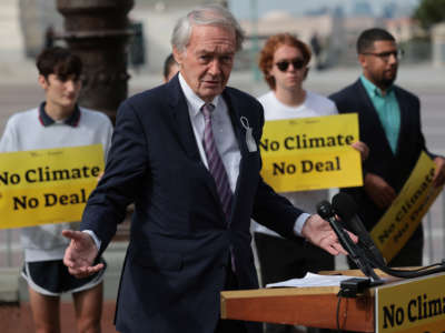 Sen. Ed Markey speaks at a press conference on funding climate change legislation outside the U.S. Capitol on October 7, 2021, in Washington, D.C.