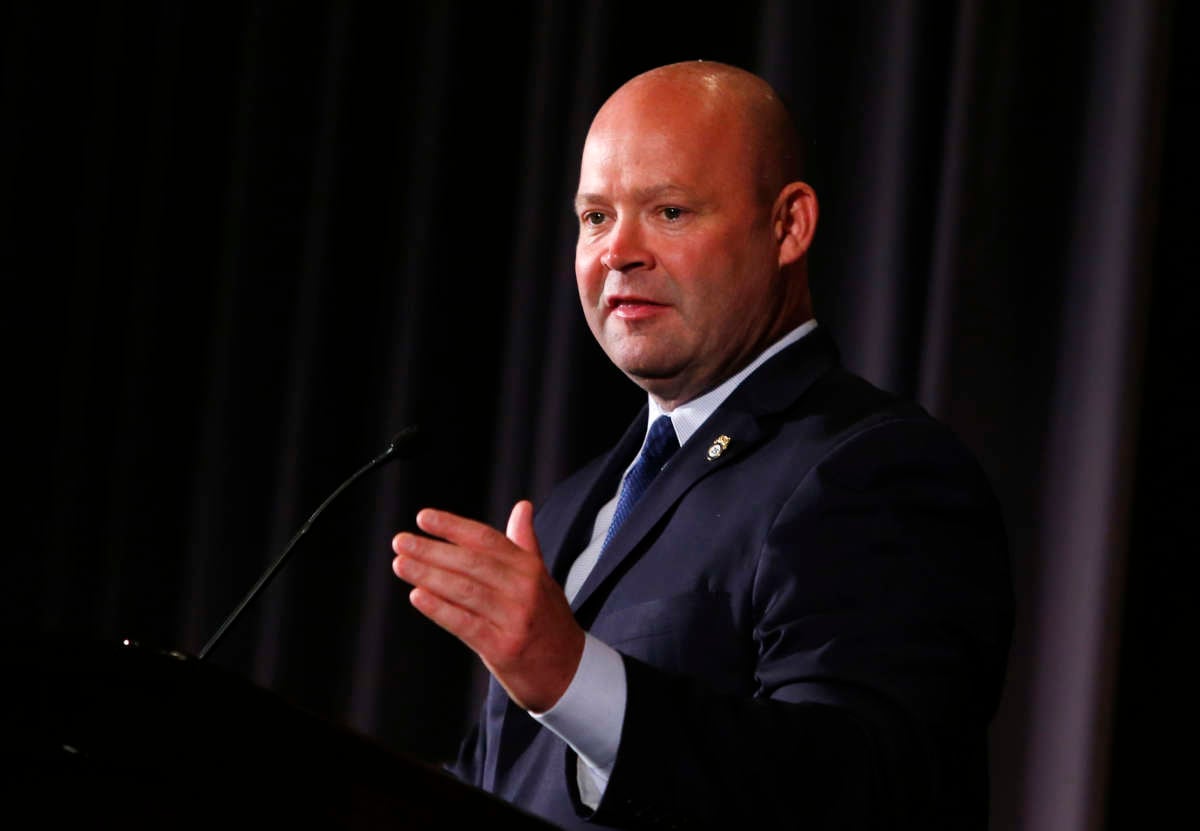 Teamsters Local 25 President Sean O'Brien speaks at the Greater Boston Labor Council in Boston, Massachusetts, on September. 5, 2016.