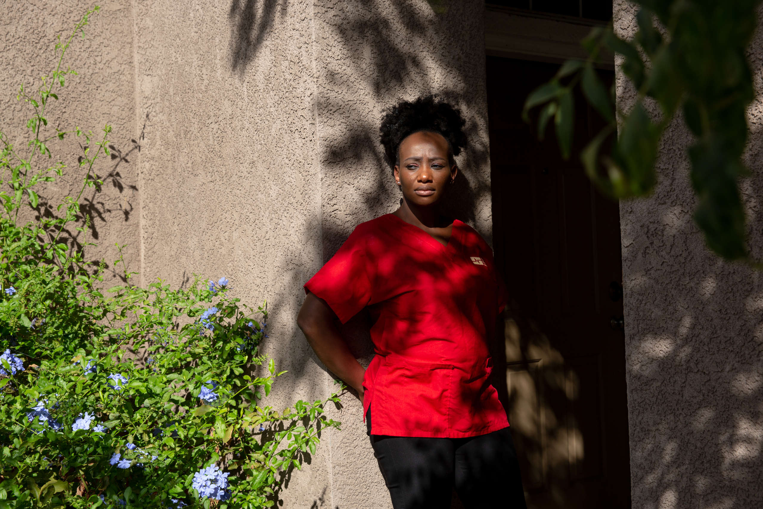 Mawata Kamara works as a nurse at San Leandro Hospital in San Leandro, California, where visitors have twice made gun threats against staffers in the emergency department since the pandemic began. She and other hospital workers call it part of a worrying trend.
