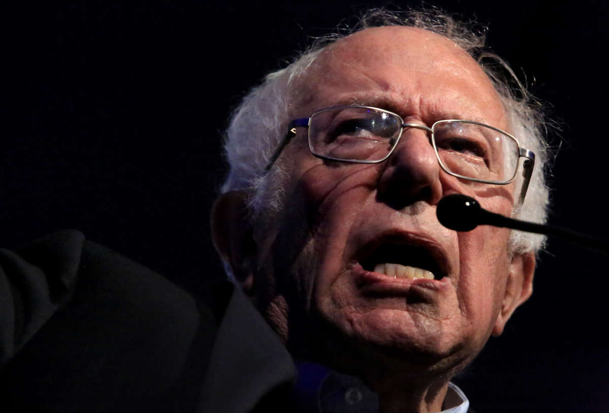 Sen. Bernie Sanders speaks during a Get Out The Vote Rally with New Jersey Governor Phil Murphy on October 28, 2021 in New Brunswick, New Jersey.