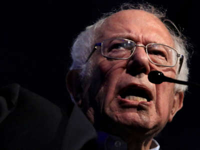 Sen. Bernie Sanders speaks during a Get Out The Vote Rally with New Jersey Governor Phil Murphy on October 28, 2021 in New Brunswick, New Jersey.