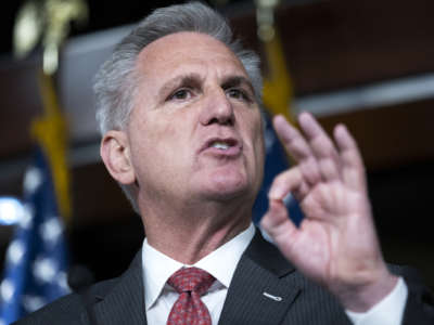 House Minority Leader Kevin McCarthy (R-California) conducts his weekly news conference in the Capitol Visitor Center on Thursday, November 18, 2021.