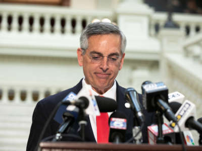 Georgia Secretary of State Brad Raffensperger holds a press conference on the status of ballot counting on November 6, 2020, in Atlanta, Georgia.