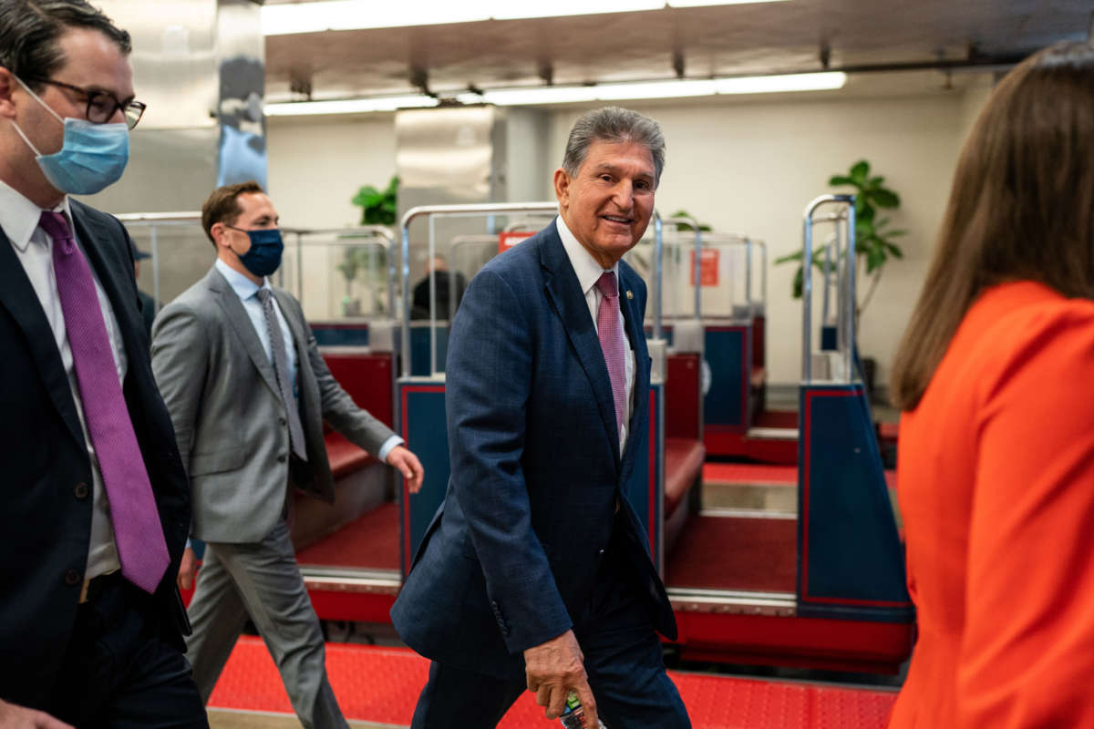 Sen. Joe Manchin arrives for a news conference on the Senate Side of the U.S. Capitol Building on November 1, 2021, in Washington, D.C.