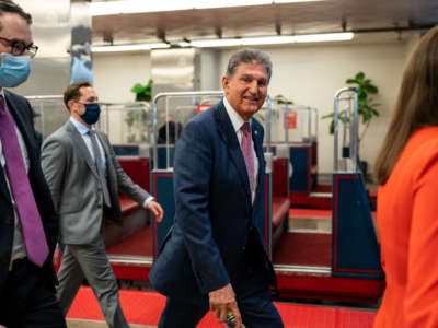 Sen. Joe Manchin arrives for a news conference on the Senate Side of the U.S. Capitol Building on November 1, 2021, in Washington, D.C.