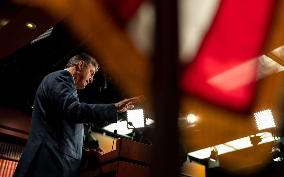 Sen. Joe Manchin speaks during a news conference on the Senate Side of the U.S. Capitol Building on November 1, 2021, in Washington, D.C.