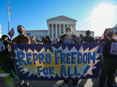 Pro-choice demonstrators protest outside of the Supreme Court in Washington, D.C., on November 1, 2021.