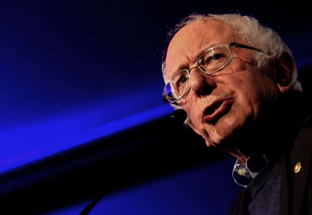 Senator Bernie Sanders speaks at a Get Out The Vote rally with New Jersey Governor Phil Murphy on October 28, 2021, in New Brunswick, New Jersey.