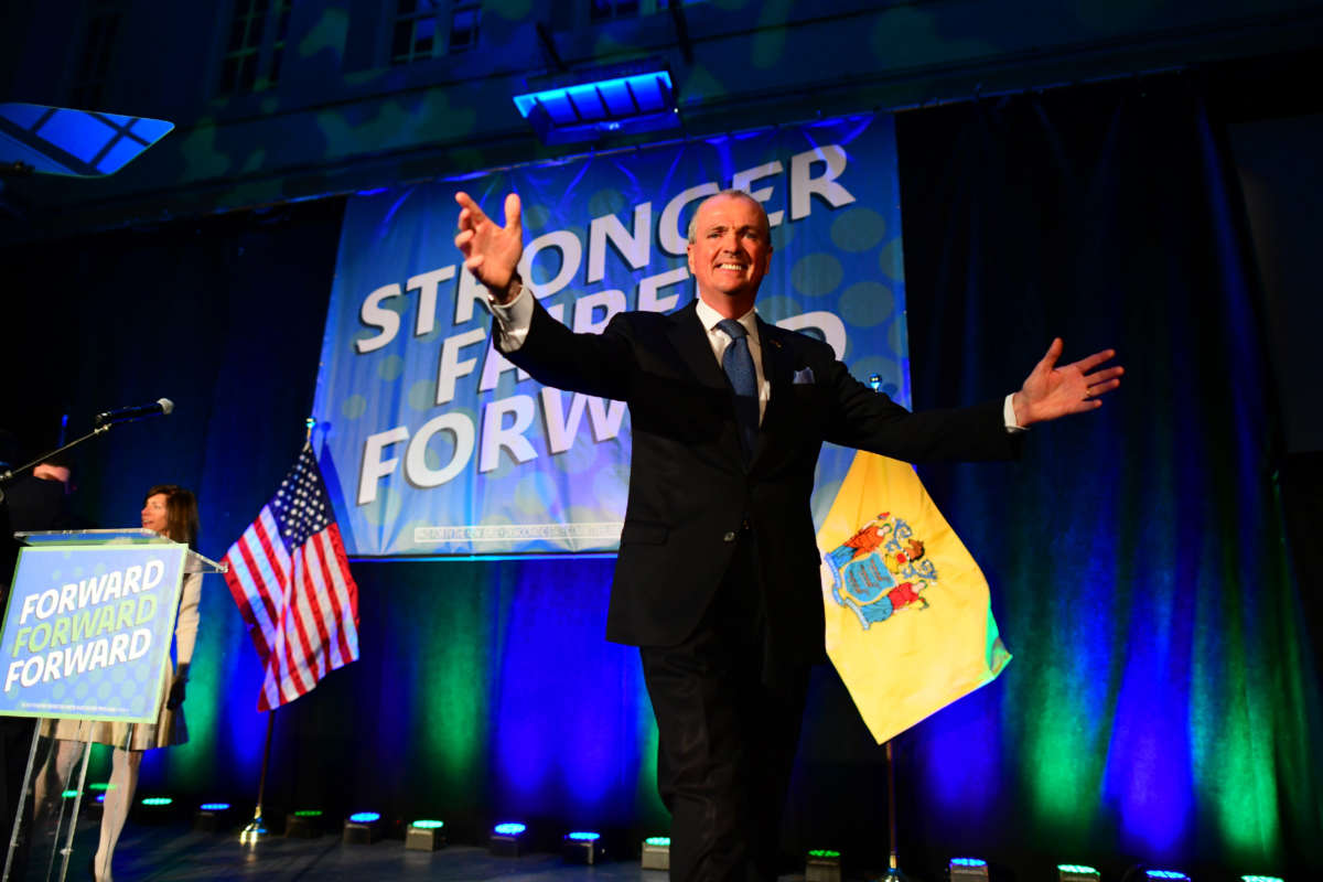 New Jersey Governor Phil Murphy speaks during an election night event at Grand Arcade at the Pavilion on November 2, 2021, in Asbury Park, New Jersey.