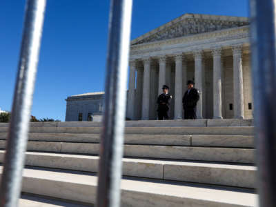 Security measures are taken as pro-choice demonstrators protest outside of the U.S. Supreme Court in Washington, D.C. on November 1, 2021.