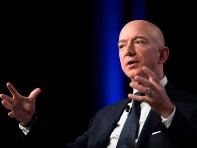 Amazon and Blue Origin founder Jeff Bezos provides the keynote address at the Air Force Association's Annual Air, Space & Cyber Conference in Oxen Hill, Maryland, on September 19, 2018.