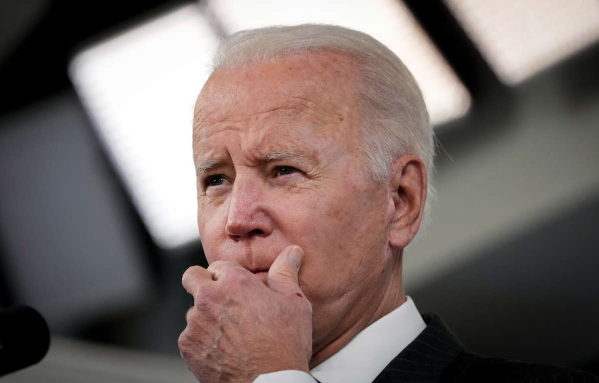 President Joe Biden speaks in the South Court Auditorium on the White House campus on November 3, 2021, in Washington, D.C.