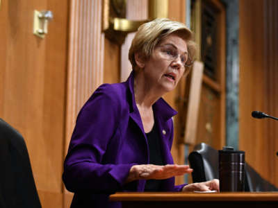 Sen. Elizabeth Warren speaks during the Senate Finance Committee hearing on Capitol Hill in Washington, D.C., October 19, 2021.