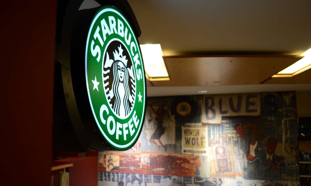 Starbucks sign in Starbucks coffee shop