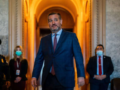 Sen. Ted Cruz departs from the Senate Chamber following a vote on November 3, 2021, in Washington, D.C.