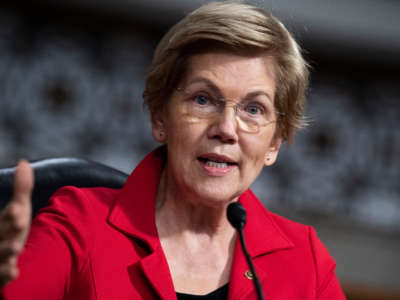 Sen. Elizabeth Warren speaks in the Dirksen Building on October 26, 2021.