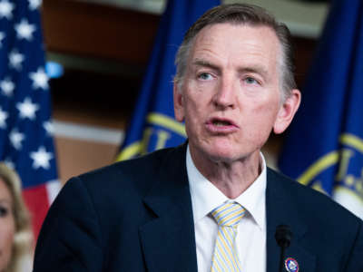 Rep. Paul Gosar conducts a news conference in the Capitol Visitor Center on June 15, 2021.