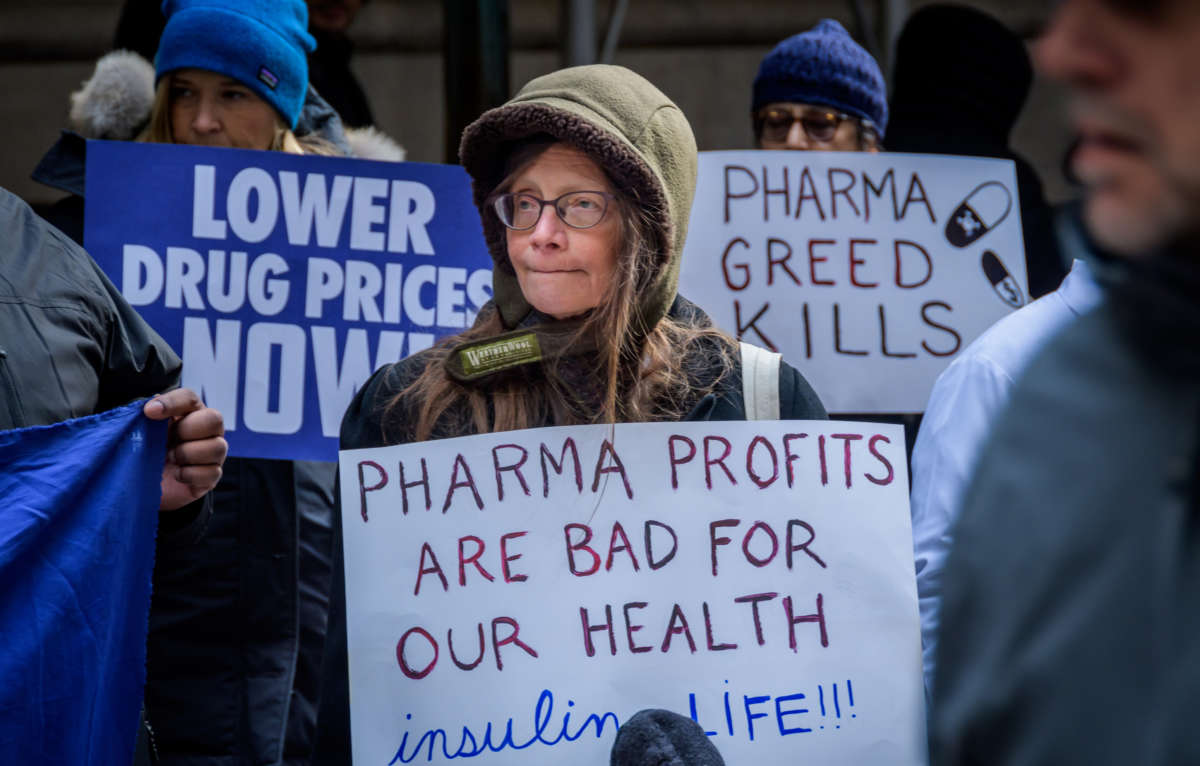 People living with diabetes, activists, faith leaders, and health care advocates rallied in front of the New York Stock Exchange to commemorate World Diabetes Day 2019, as part of a National Day of Action called by the Lower Drug Prices Now Campaign, on November 14, 2019, in New York City.