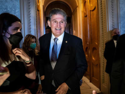 Sen. Joe Manchin departs after a vote on Capitol Hill on November 3, 2021, in Washington, D.C.