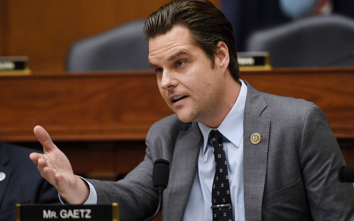 Rep. Matt Gaetz asks a question during a hearing at the Rayburn House Office building on Capitol Hill on September 29, 2021, in Washington, D.C.
