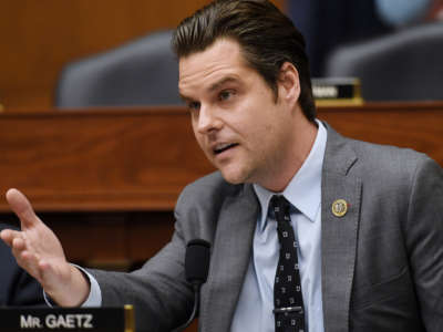 Rep. Matt Gaetz asks a question during a hearing at the Rayburn House Office building on Capitol Hill on September 29, 2021, in Washington, D.C.