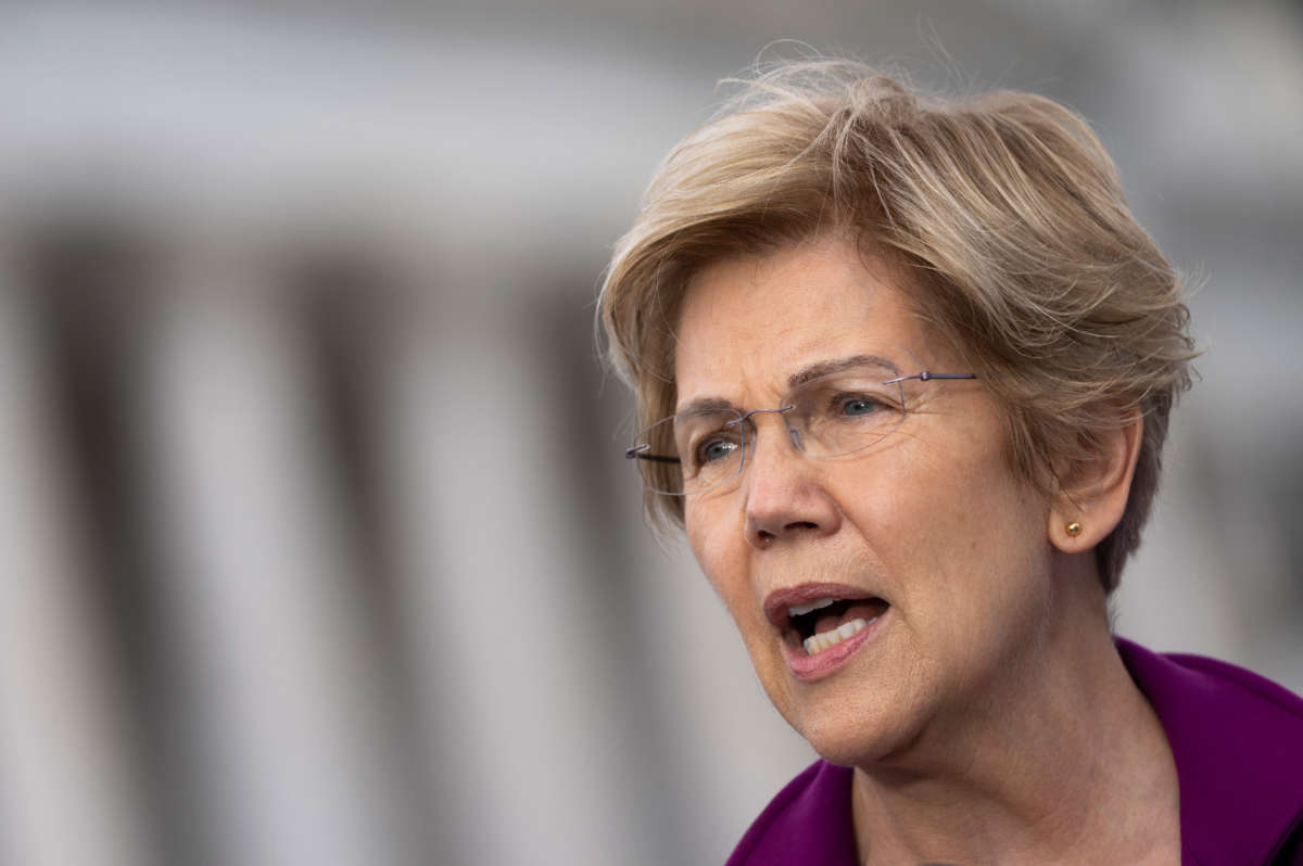 Sen. Elizabeth Warren speaks during a news conference on Capitol Hill on September 21, 2021, in Washington, D.C.