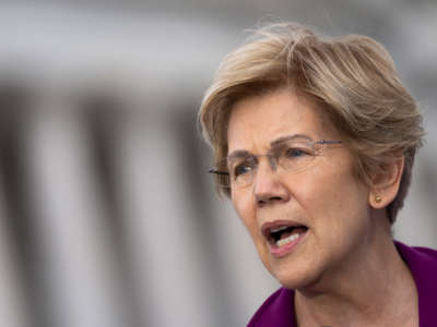 Sen. Elizabeth Warren speaks during a news conference on Capitol Hill on September 21, 2021, in Washington, D.C.