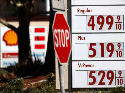 Gas prices over $5.00 per gallon are displayed at a Shell station on November 17, 2021, in Hercules, California.