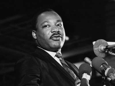 Martin Luther King, Jr. speaks to a mass rally on April 3, 1968, in Memphis, Tennessee.
